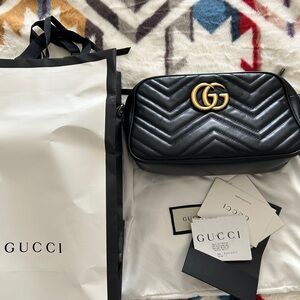 Gucci Black Chevron Crossbody Bag with Gold GG Logo